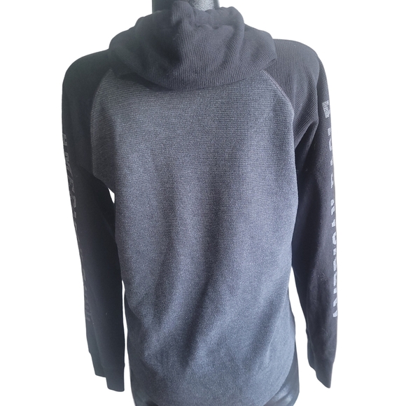 American Eagle Men's Black and Grey Waffle Knit Pullover Hoodie S - Picture 4 of 6